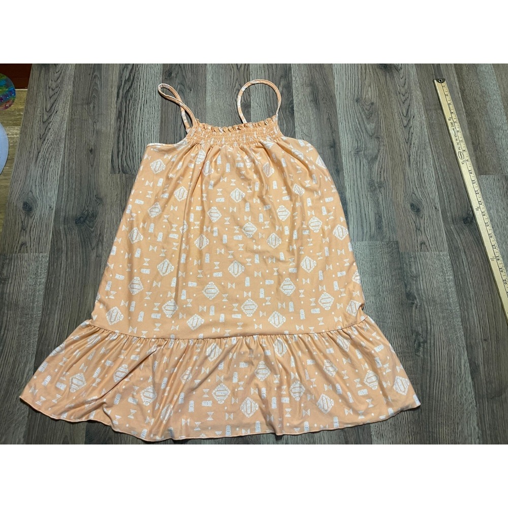 Joyspun Dress, Girl's Size Medium, Orange White, Floral, Sleeveless